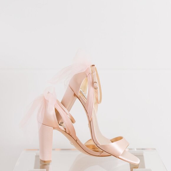 Badgley Mischka Kim Blush Pink Satin Heels 9 Women's Tulle Bow BHLDN